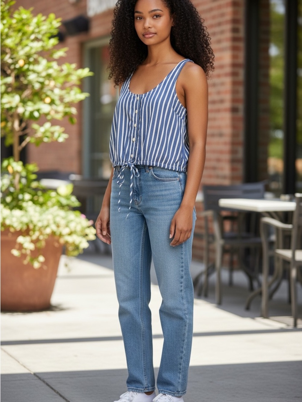 GAP Blue and White Striped Crop Tank Top